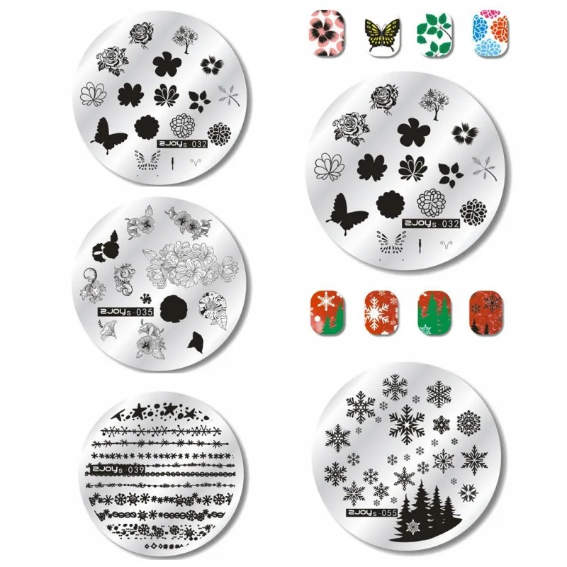 

New!!! 1pc Round Nail Stamping Template Plates Flower/Cute Rabbit/Snowflake Design Steel Nail Art DIY Stamp Plate Stencil 28-65#