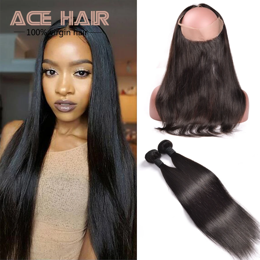 7A 360 Lace Frontal With Bundle Malaysian Straight Lace Frontals 360 Lace Frontal Closure With 2