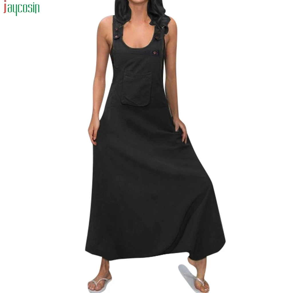 

JAYCOSIN 2019 Plus Size Jumpsuits women U Neck Sleeveless Backless Side Pockets Baggy Long Jumpsuits for women Bodycon Casual