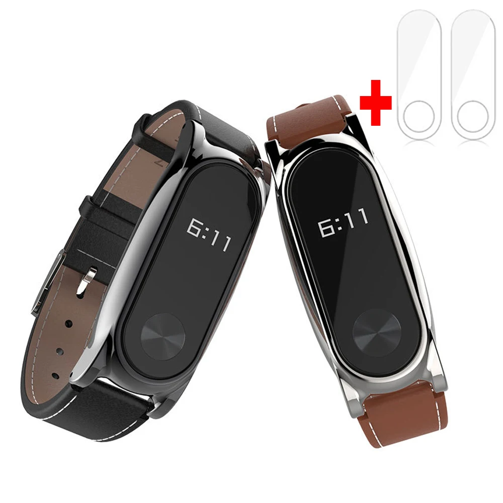 New Version Original Mijobs Leather Strap For Xiaomi Mi Band 2 Metal Leather Screwless Wristbands Replace