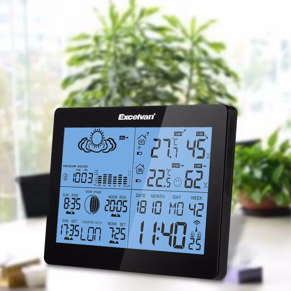 EXCELVAN беспроводной цифровой будильник термометр с календарем и функцией повтора температуры барометр двойной будильник