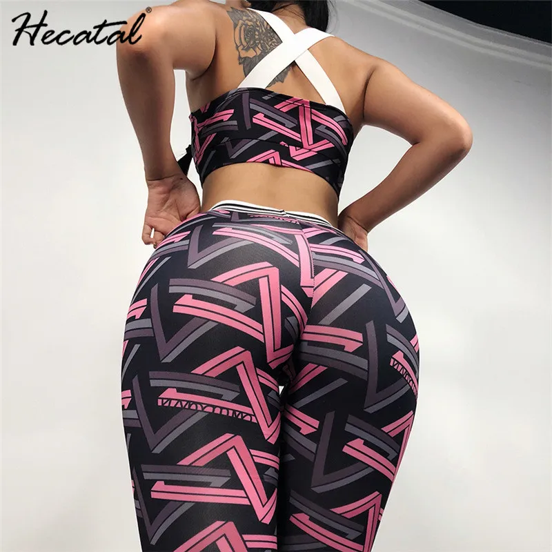 

Hecatal 2PCS Women Sports Set For Fitness Running Gym Sports Bras & Leggings High Stretch Geometric Patterns Matching Yoga Suits