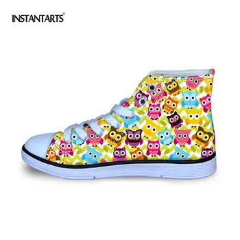 

INSTANTARTS Cartoon Owl Printing Children Sneaker Shoes Breathable Comfort High top Canvas Shoes Kids Girls Lace Up Sport Shoes
