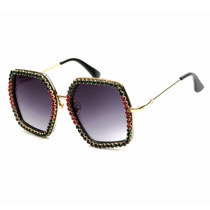 2019 Fashion Lady Oversize Red green Rhinestone  Square Sunglasses Women Small Bee Glasses Gradient Sun Glasses For Female UV400