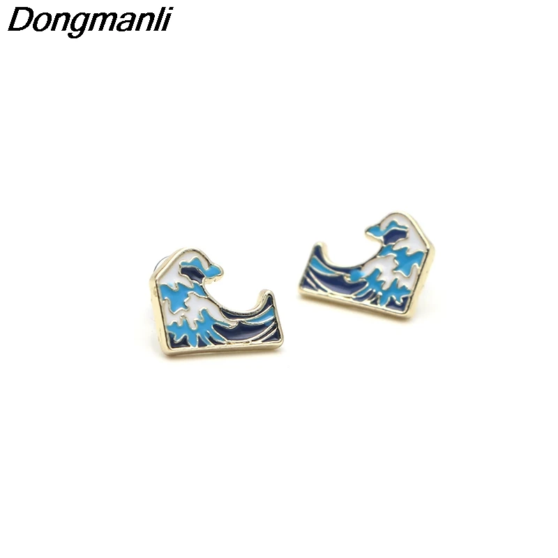 

P2630 Dongmanli Blau wellen stainless steel pierce Ear Stud kids Earrings For Womens Enamel earrings Jewelry Gifts for Girls