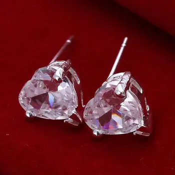 Wholesale silver plated Earring,925 Jewelry silver earring,Heart With Stone Earrings SMTE087