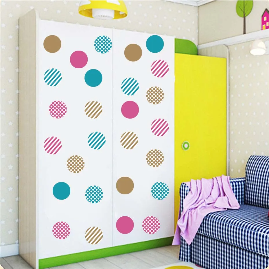 Color Mixed Polka Dots Stripes Christmas Window Wall Sticker For Kids Nursery Bedroom Decoration Baby Adhesive Vinyl Wallpaper (4)