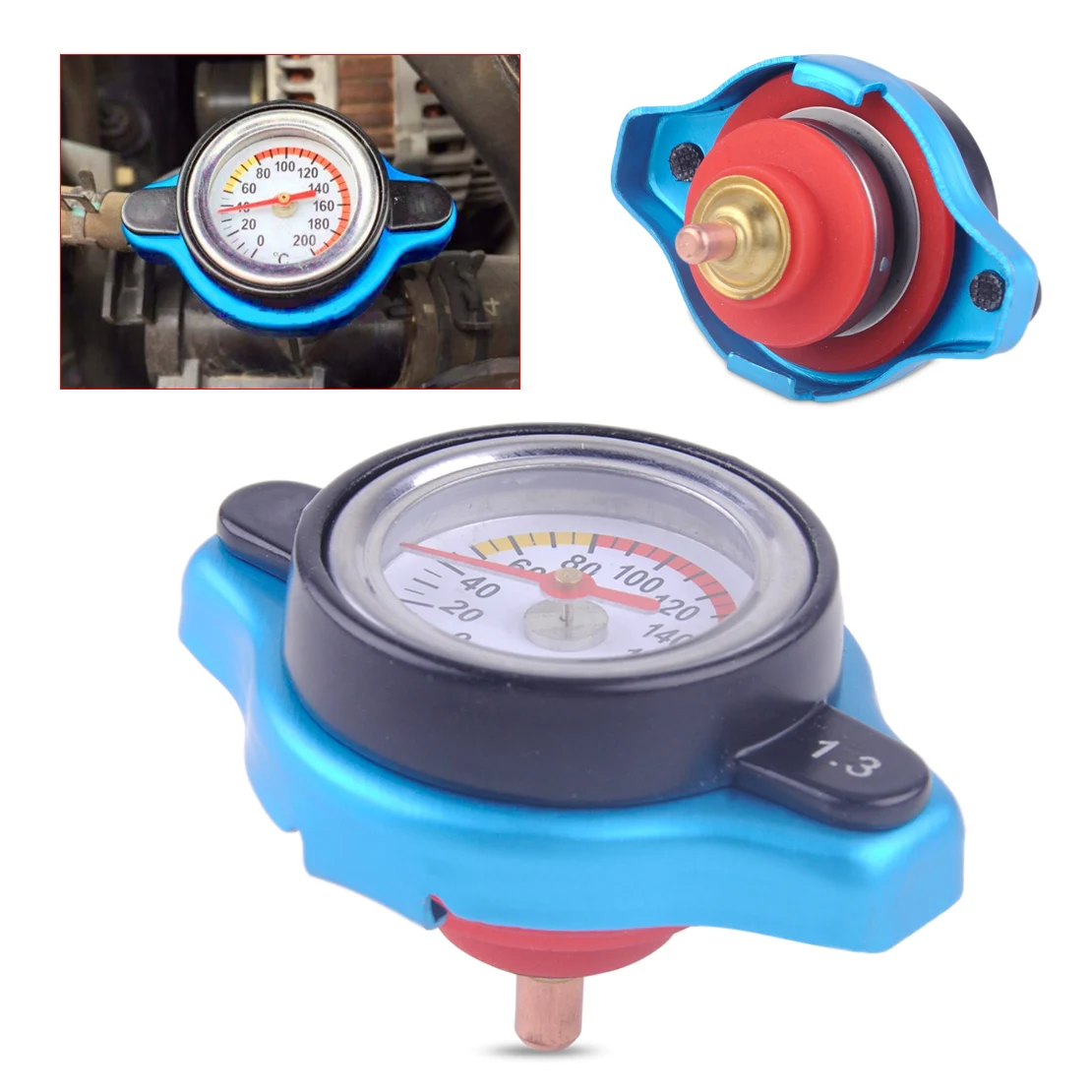 

DWCX Car Aluminum Alloy Safe Thermostatic Gauge Radiator Cap Cover 1.3 bar Small Head Water Temp Meter For VW BMW Audi Honda Kia