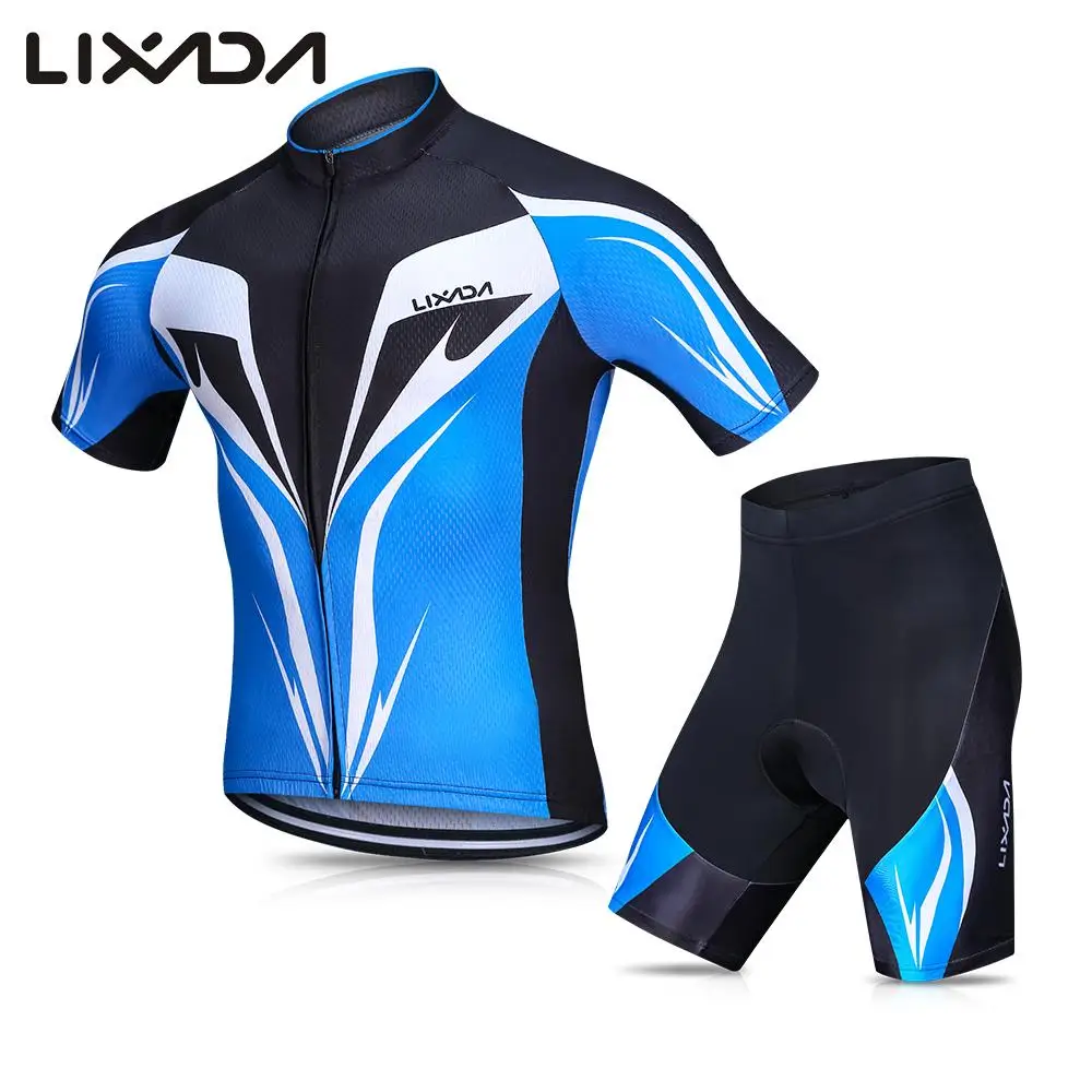 

Lixada Men's Cycling Jersey Set Breathable Quick-Dry Short Sleeve Biking Shirt with Gel Padded Shorts MTB Bike Clothing Set