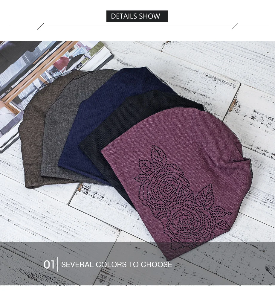 Winter Beanies Ponytail With Mesh And Rhinestone Flower Hats For Women Elegant Knit Caps  Female Streetwear Warm Beanie Skullies (12)