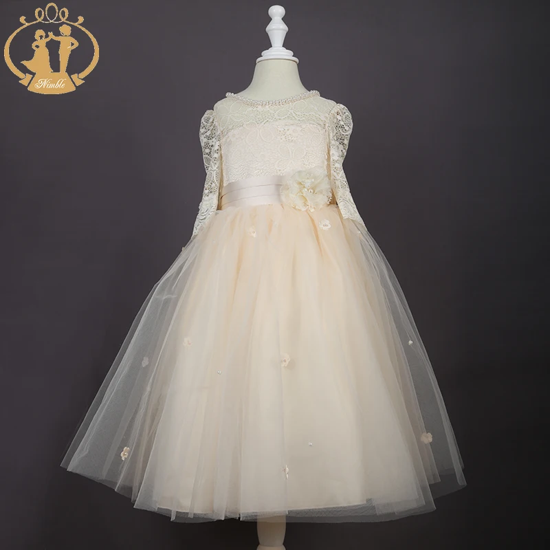 Nimble/свадебная одежда для девочек; кружевная одежда принцессы ручной работы с цветами и бисером; вечерние платья для девочек; Одежда для девочек; vestidos