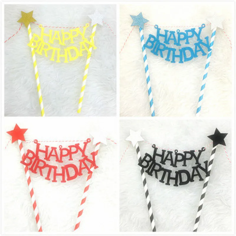 

1PCs/Lot Bowknot Happy Birthday Cake Topper for Party Decoration Cupcake Flag for Baby Shower Cake Decoration Tools Supplies