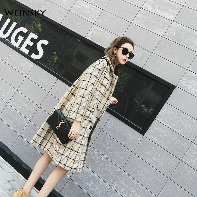 Weinsky Women Coats Autumn Winter Long Imitation Wool Coat 2018 Fashion Overcoat Ladies Vintage Style Coat