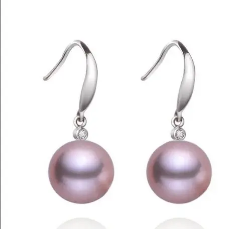 

Free Shipping >>>>PAIR of South sea genuine purple perfect round pearl earring huge 11mm silver