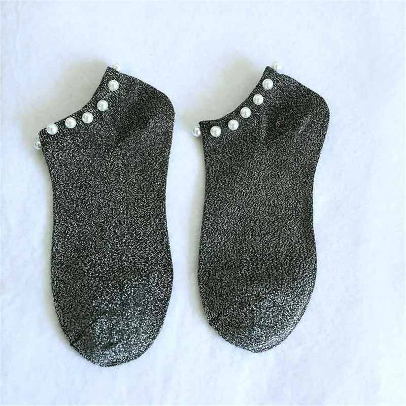 

New Style Casual Ladies Girl's Short Socks Bead Sox Hosiery Candy Color Socks Hot Sale Women's Cotton Lovely Shiny Pearl Socks