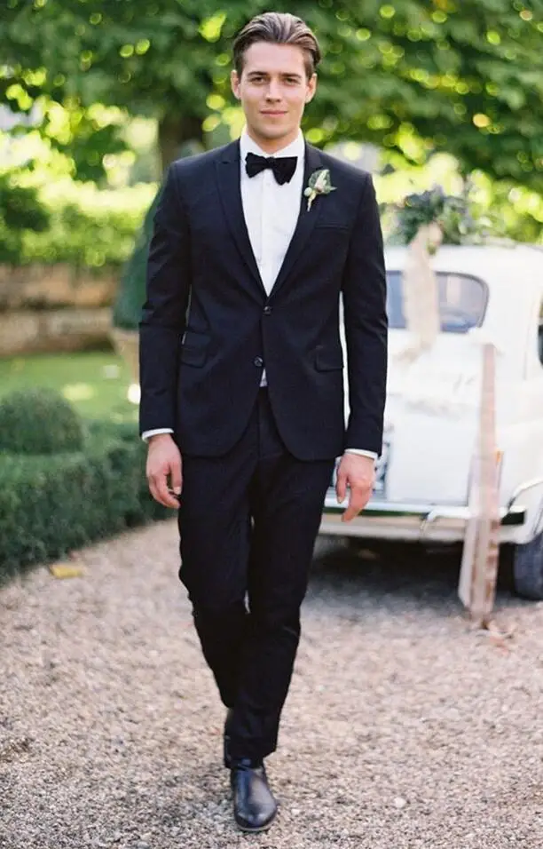 766 Traje De Novio New Arrival Men's Custom Made 2-Pieces Black Tuxedos Best Man Wedding Party Prom Suits