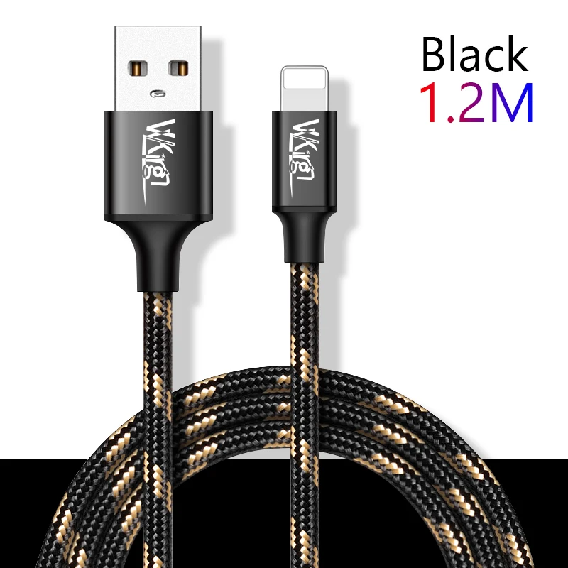 VVKing USB кабель 1,2 A зарядка данных м 2 м 3 м для ipad iPhone XS X 8 7 6 5 5S телефонный кабель металлический нейлоновый плетеный кабель для быстрой зарядки - Тип штекера: Black-1.2M