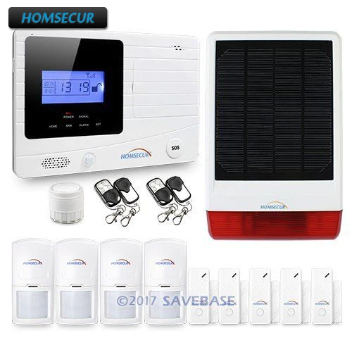 HOMSECUR Wireless Wired GSM Autodial Home font b Alarm b font System Solar Energy Flash Siren