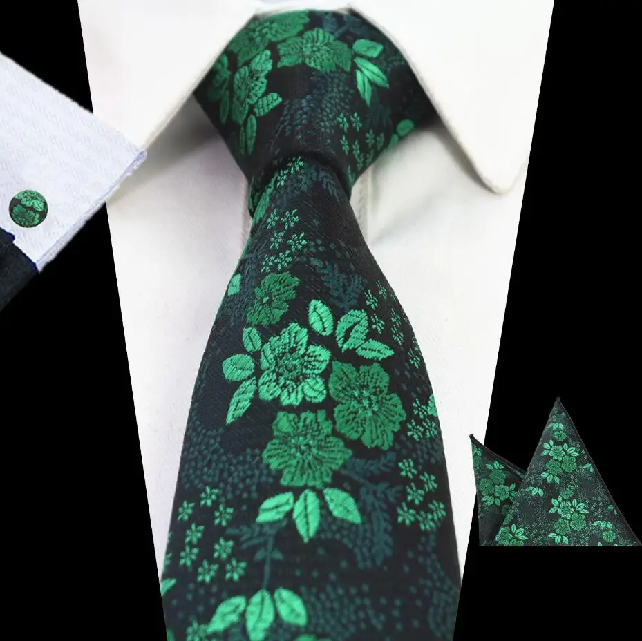 GUSLESON Мужской цветочный галстук Шелковый жаккардовый галстук Запонки Свадебный галстук набор для мужчин официальная вечеринка - Цвет: 23
