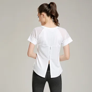 

NWT women short sleeve T shirt Sexy Yoga Open back lace tank Net Yarn Sports Fitness Women's Gym Running Tops Tee Free shippping