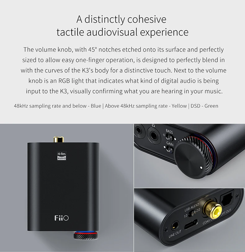 FiiO K3 портативный усилитель для наушников DSD USB DAC для ПК, поддержка коаксиального/оптического/2,5 баланса