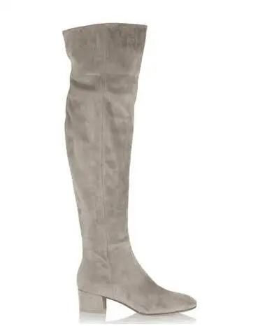 grey flat over the knee suede boots