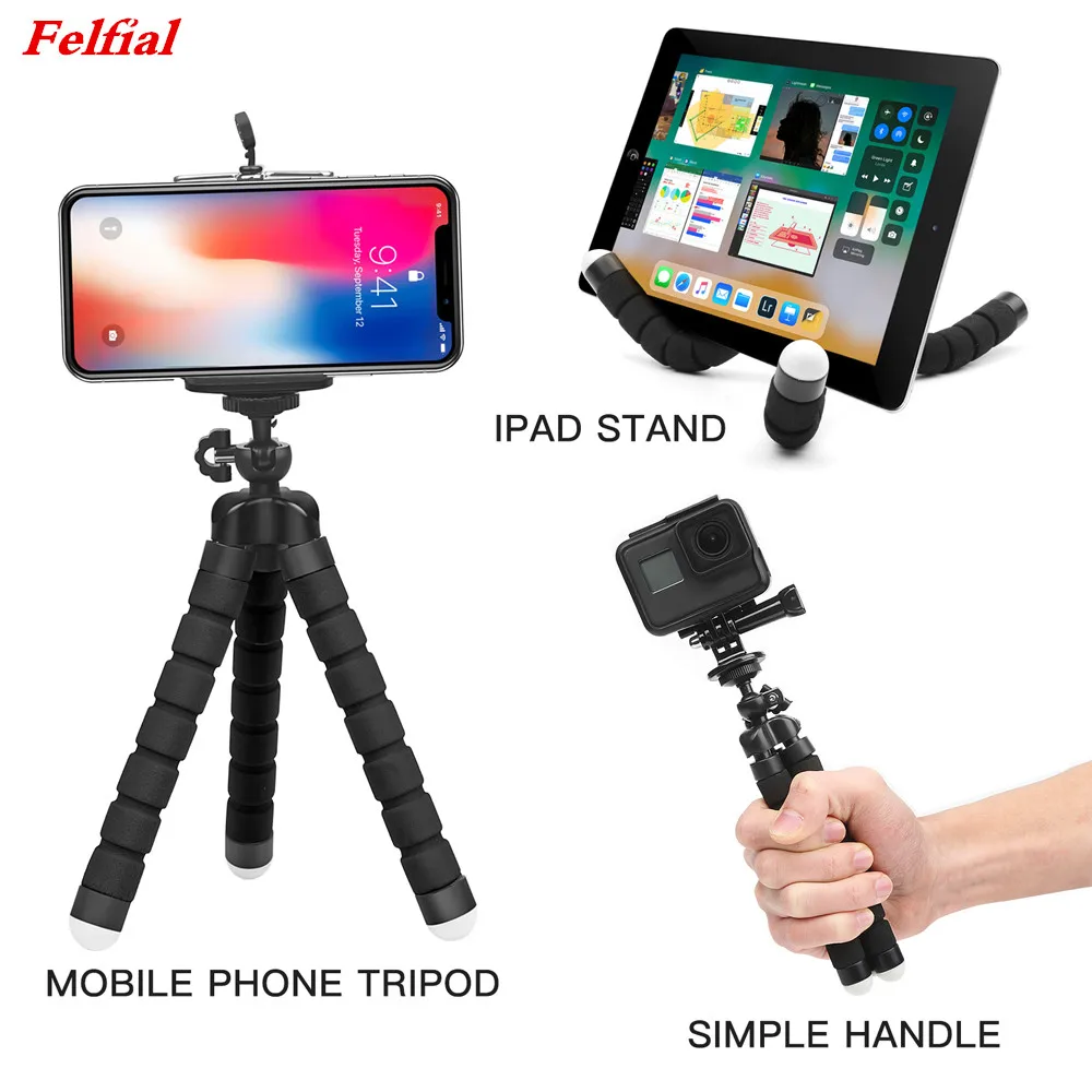 

Newest Flexible Octopus Tripod For Gopro Xiaomi Yi 4K SJCAM Dslr With Mobile Phone Clip Tablet Stand Mount For iphone7 8 x xs