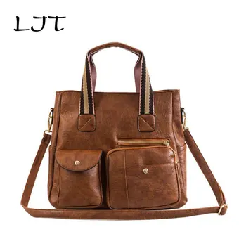 

LJT 2019 Korean Vintage Unisex Messenger Bag Female Retro High Quality PU Leather Large-capacity Shoulder Bag Luxury Handbags