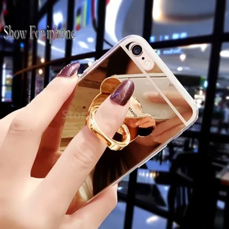 

Bear Stand stander Ring Bling Mirror Cover For samsung galaxy S8 S7edge S9 S10 LITE Plus S3 S4 S5 S6 S7 edge S6edge Back Case