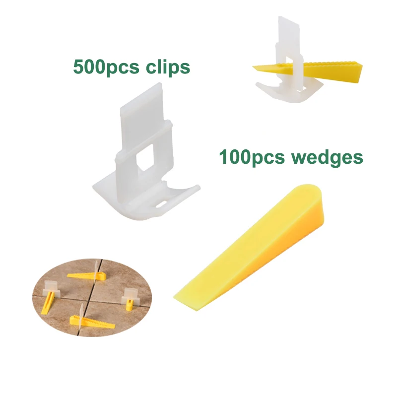 

600 pcs / set 1.5mm 1/16" Tiling Clip and Wedges Wall Floor Tile Leveling System Kit Lippage Leveling Spacer Installation Tools