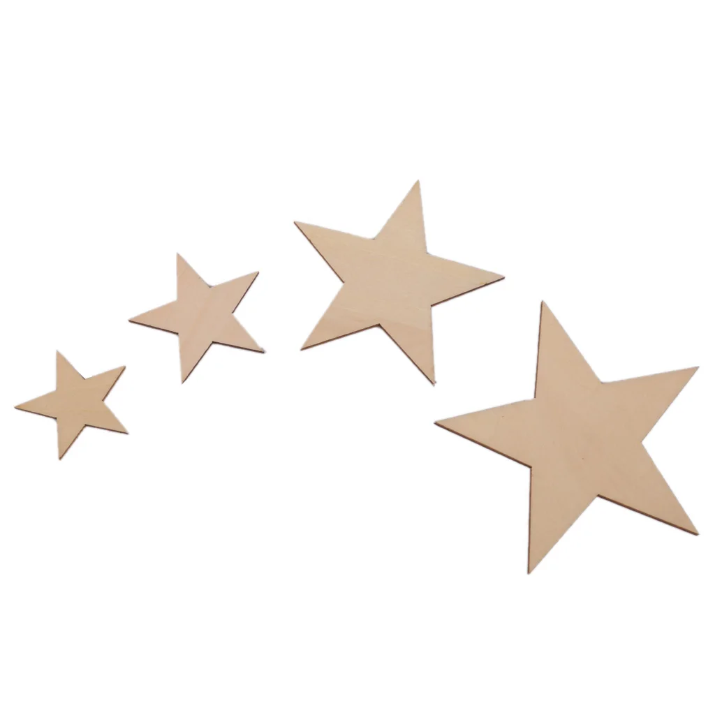 20pcs Natural Unfinished Star Shape Wooden Embellishments for DIY Crafts for Wedding Party Christmas Decoration 80mm 100mm