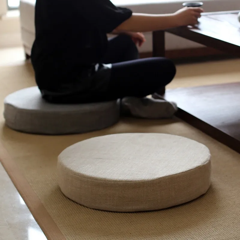 1 шт. льняные японские большие подушки для пола футон медитация подушка утолщение круг сиденье татами 40*40*10 см - Цвет: beige