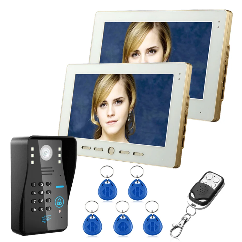 Видеодомофон с 2 мониторами RFID 1000 дюйма ИК камерой|doorbell intercom system|intercom systemphone doorbell |