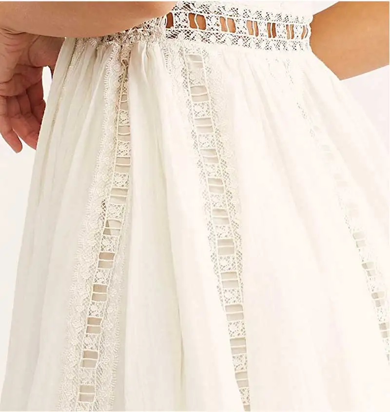 Богемный Вдохновленный платье женское белое гофрированное платье летние туфли с ремешками кружевные вставки новое платье Бохо Плиссированное мини шикарное вечернее платье пляжное
