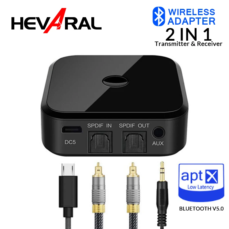 

HEVARAL 2IN1 Wireless Bluetooth Transmitter Receiver V5.0 APTX HD Wireless Audio For TV 3.5mm SPDIF Optical Fiber For Headphone