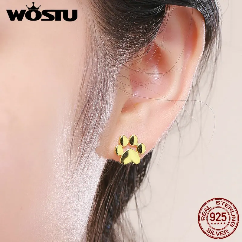 Женские серьги гвоздики WOSTU из стерлингового серебра 925 пробы с золотыми