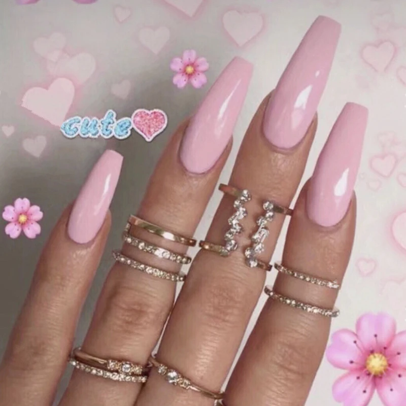 24pcs Set European Ballerina Nail Art Decoration Pre Designed Pink