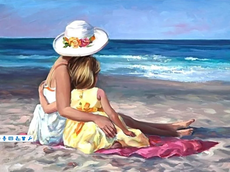 

DIY 5D Diamond Painting Mother and daughter by the sea Embroidery Cross Stitch Rhinestone Full circular Diamond Home Decor