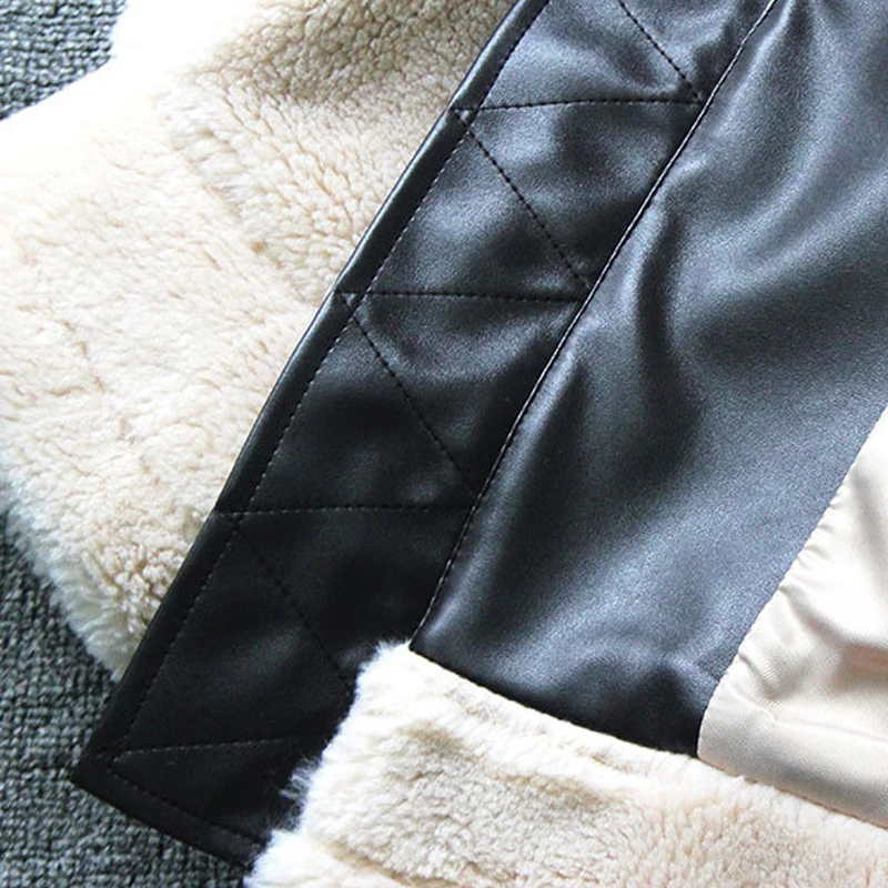 Винтаж ретро модные зимние Для женщин овчины пальто из искусственного меха цвета слоновой кости Импортировано теплый флис автомобильной