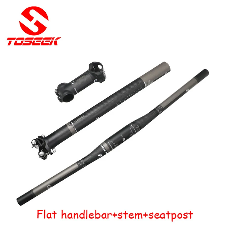 

Carbon Fiber Bicycle Handlebar Set 3k Flat Riser Handlebar +stem +seatpost Mtb Road Mountain end caps on the wheel of bicycle