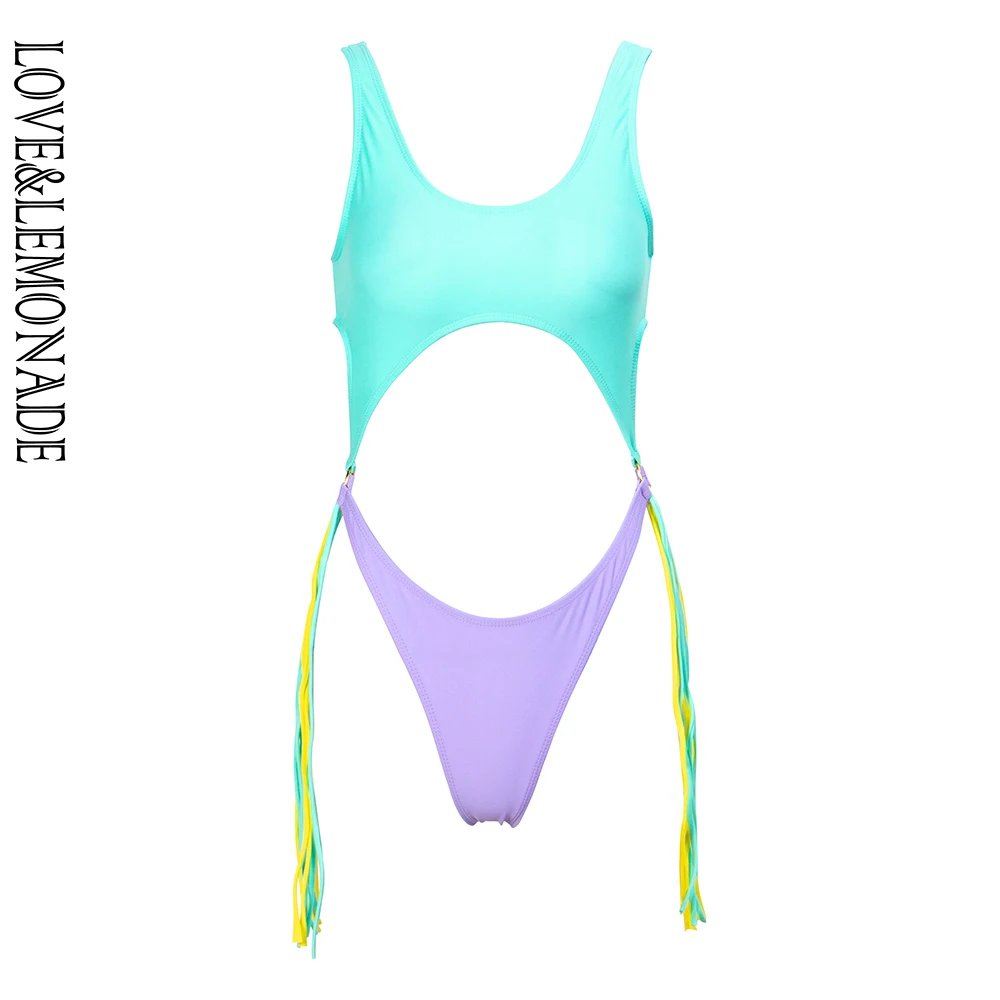 

LOVE&LEMONADE Sexy Sky Blue and Light Purple Cut Out Tassel Decoration Swimsuit LMS15
