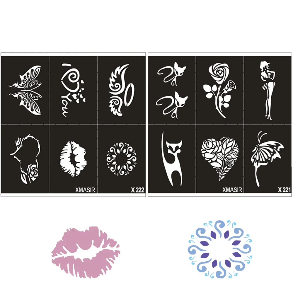 Трафареты с блестками для татуировок 10 шт.|airbrush tattoo stencils|tattoo stenciltattoo airbrush stencil |