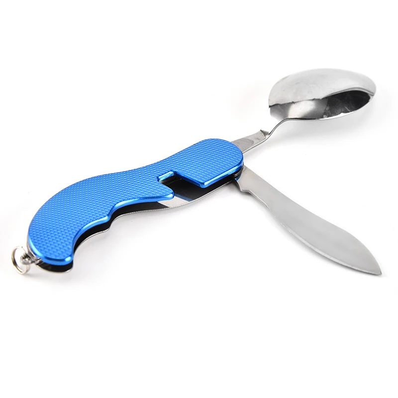 

4 in 1 Camping Tableware Folding Spoon Fork Knife Portable Travel Outdoor Hiking Pocket Stainless Steel Outdoor Tablewares Set