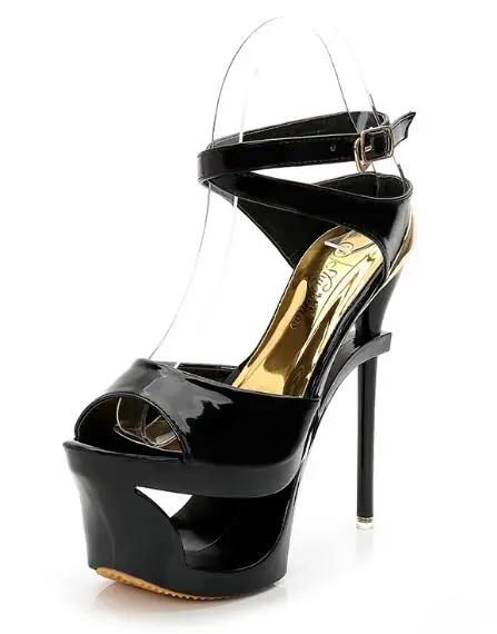 Модельная обувь для подиума; Высококачественная женская обувь; прозрачные босоножки; пикантные летние туфли на высоком каблуке 19 см; водонепроницаемые туфли на платформе и тонком каблуке - Цвет: Черный