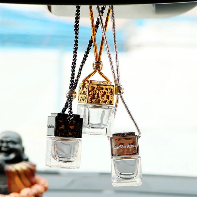 Empty Glass Bottle Car Hanging Perfume Rearview Mirror Ornament Air Freshener For Essential Oils Diffuser Fragrance Car-styling |