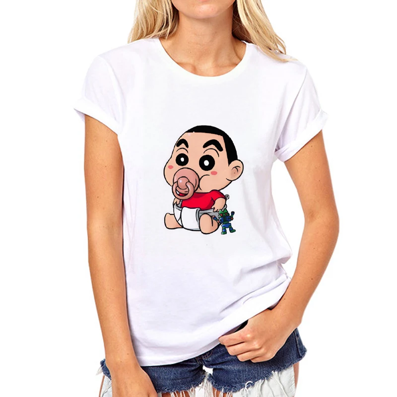 New Funny printing T-shirt Women Cute Crayon Shin Chan Cartoon Girl Short Sleeve Summer Fashion Clothing Funny tops tees