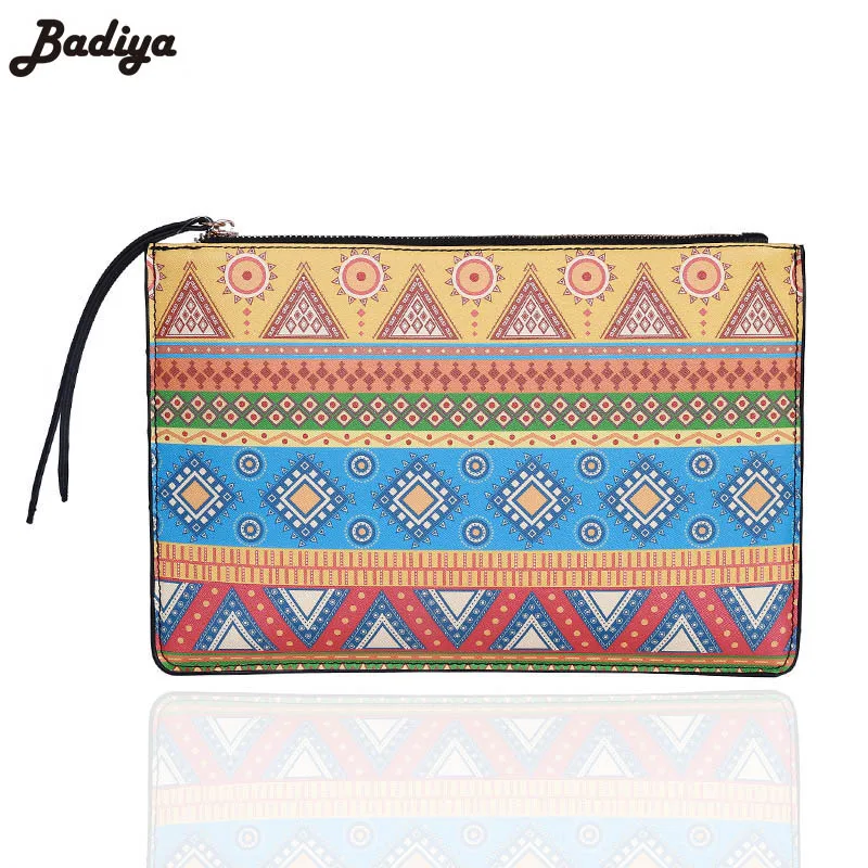 

Badiya National Style Women Handbag Plaid Ladies Day Clutches Portable Striped Zipper Packet 3 Colors Female Clutch Handbags