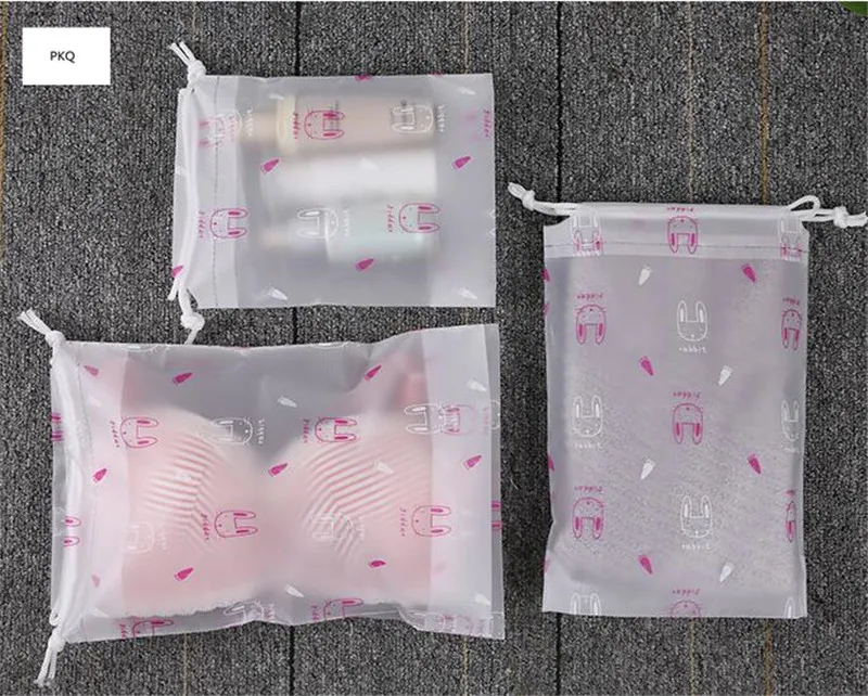 

Sample Set ! 3 Sizes Clear Plastic Storage Bag Drawstring Travel Bags Lovely Rabbit Pattern Packing Pouch For Cosmetic Clothing