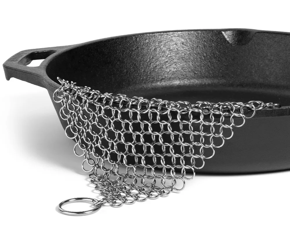 

7inch*7inch Cast Iron Cleaner Premium Stainless Steel Chainmail Scrubber