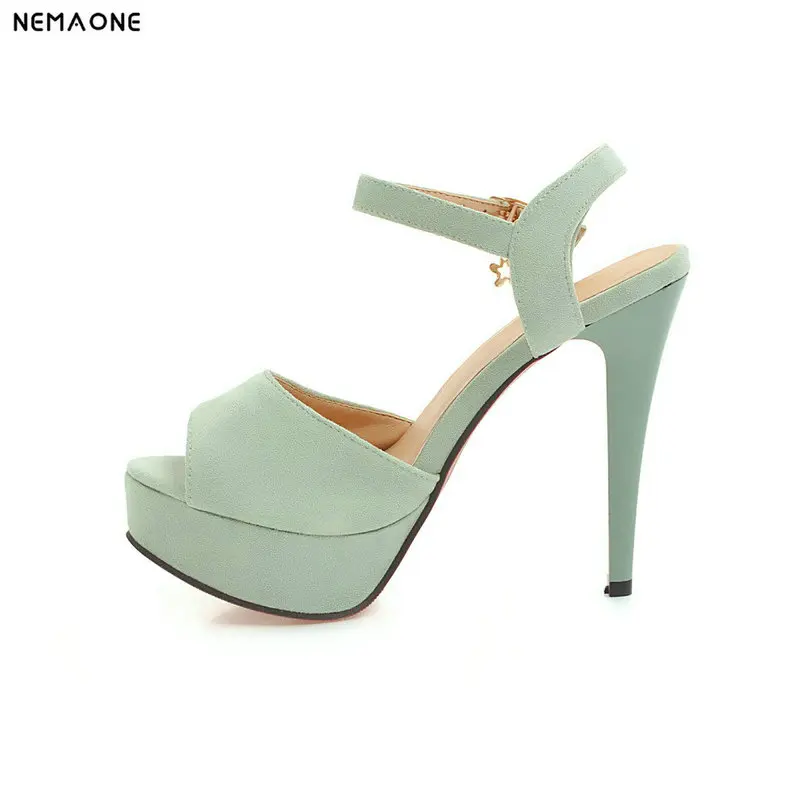 

NEMAONE New thin High Heel Sandals Summer Peep Toe Ankle Strap Sweet Platform Lady Women Shoes black beige pink green